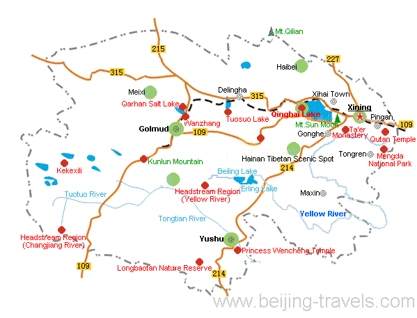 Qinghai Map, Qinghai Tourist Map