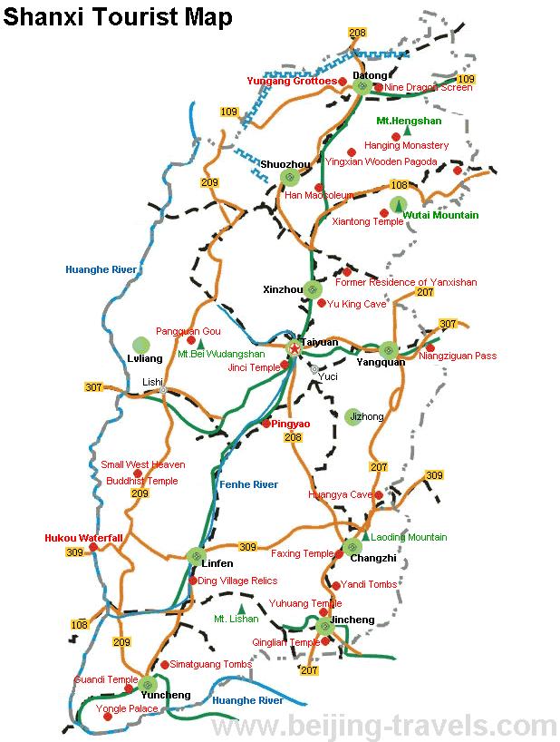 Shanxi Map, Shanxi Toursit map, Shanxi Travel Map