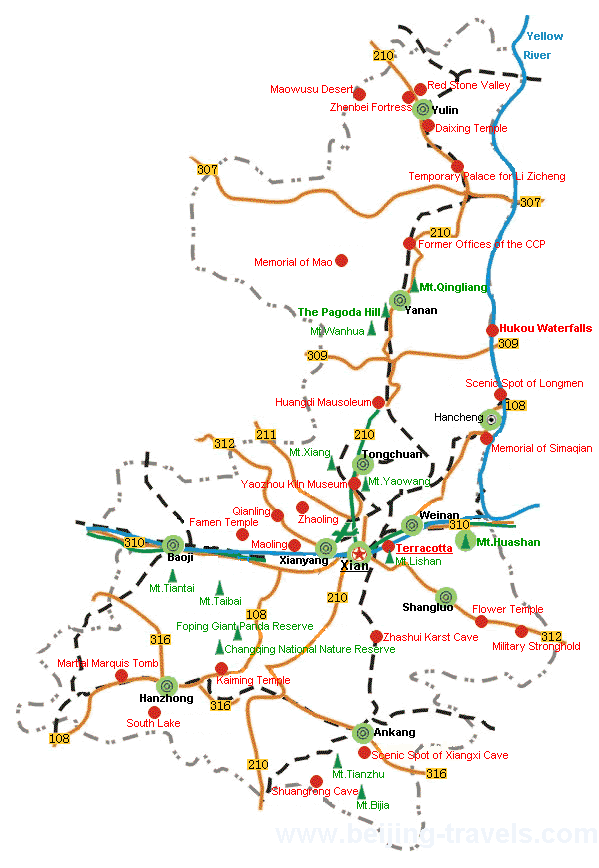 Shaanxi Map, Shaanxi Tourist Map