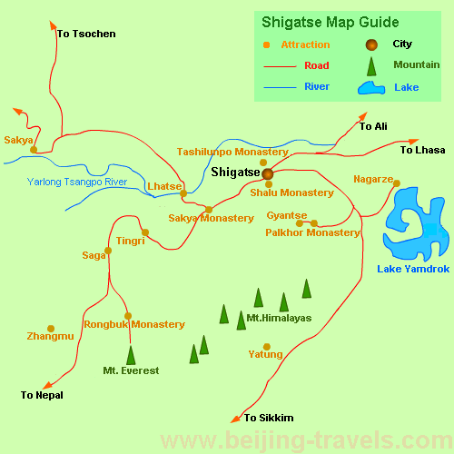 Shigatse Map, Shigatse Tourist Map